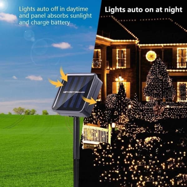 #12m 100LED Solcelled Julelys Varmt Hvidt#