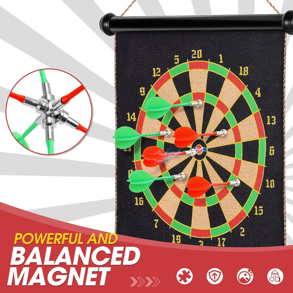 #Kraftfuld Dobbeltsidet Magnet 15'' Dartbræt Sæt med 6 stk. Pile#