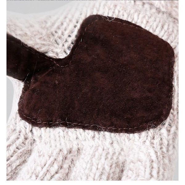 #(Beige) Uldblanding Strikket To-Formåls Isolerende Fingerløse Handsker#
