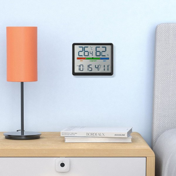 Termometer Indendørs Hygrometer, Temperatur- og Fugtighedsmåler, Høj Præcision Digital Hygrometer, LCD Digital Termometer med Ur og Dato, / S