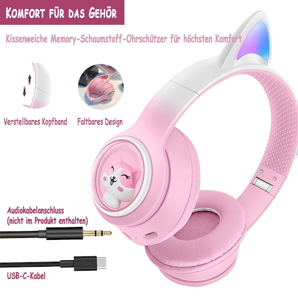 #Hodetelefoner med katteører for barn (trådløs Bluetooth, fargede LED-lys, B#