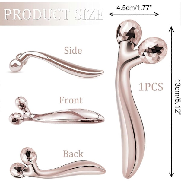3D Ansiktsroller Massager - 360 Rotation - 3D Ansiktsroller Massager - Ansiktsroller Massager för Muskeltoning och Avslappning - Roséguld