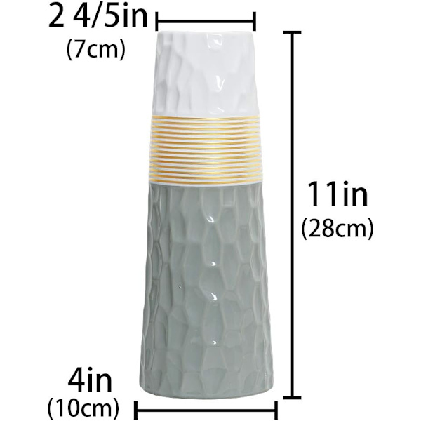 28 cm Hög Blomvas i Keramik, Guldgrå Vit, Dekorativ Design