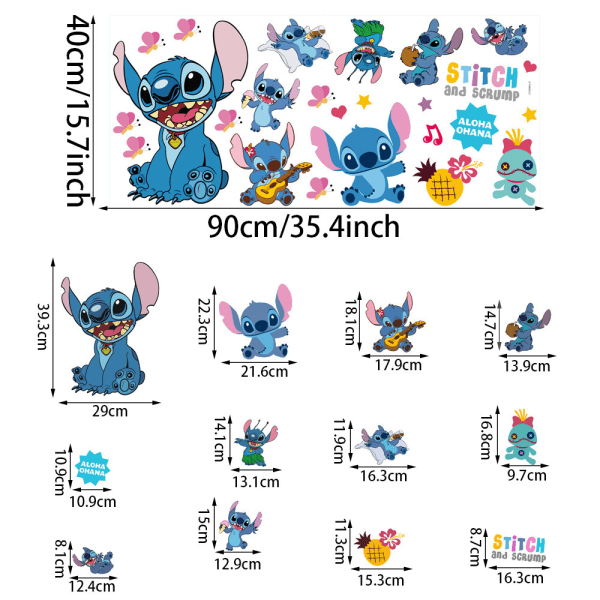 #Stitch söt 3D väggdekal, tapet, PVC, 90cm*40cm#