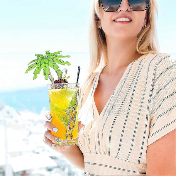 100 stk. Tropiske Kokosnød Grønne Papir Paraplypinde Til Fester, Appetizers, Drinks, Håndværk