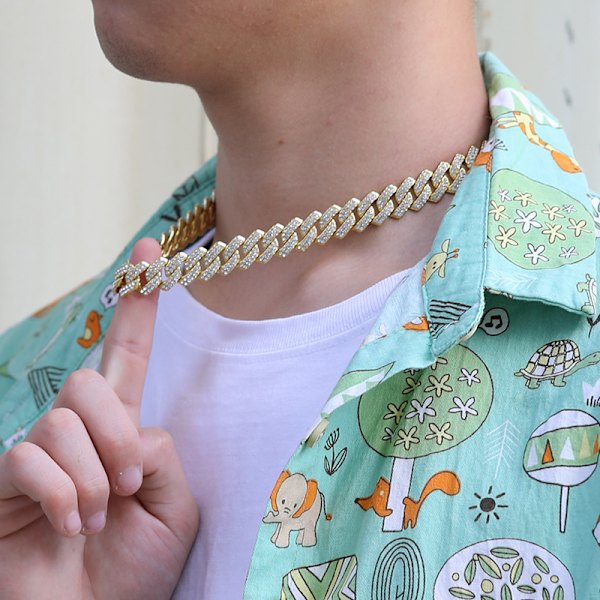 #Cuban Link Kæde til Mænd Iced Out Miami Cuban Link Halskæde Guld Sølvbelagt Halskæder Diamant Kæde Bling Bling Hip Hop Smykker Sølv#