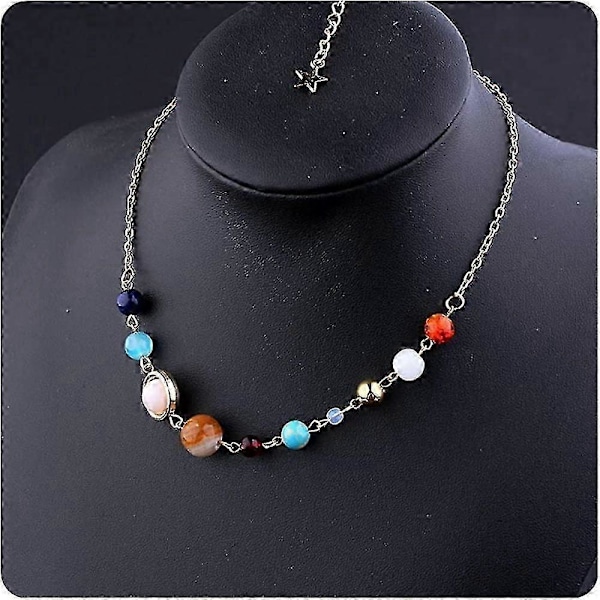Handgjort Galaxy Solsystem Universum Åtta Planeter Guardian Star Naturstenspärlor Hängsmycke Halsband Damsmycken Sidledes Guld UFT