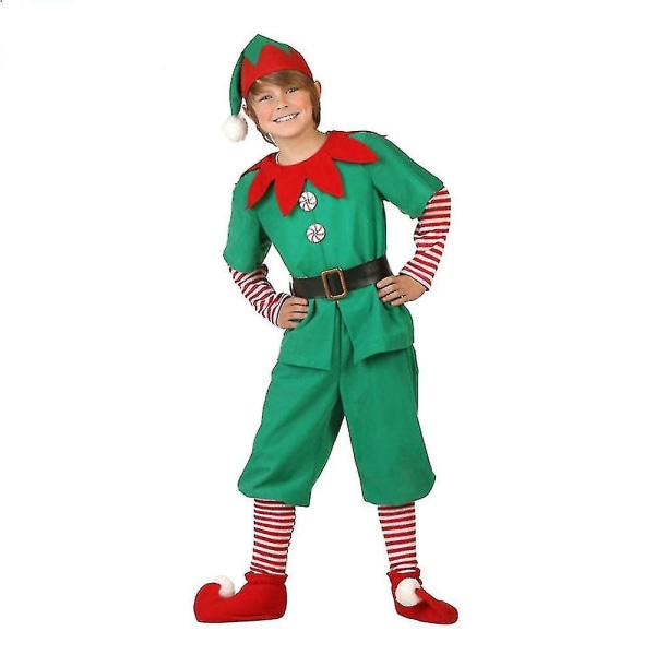 Jul Tomte Kostym Grön Älv Cosplay Familj Karneval Party Nyår Maskerad Kläder Set För Män Kvinnor Flickor Pojkar Höjd 80CMPojkar