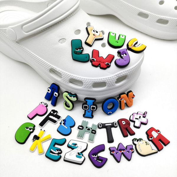 26 Pieces 3D Clog Sandals Ornaments (Alphabet Legend), Shoe Charm