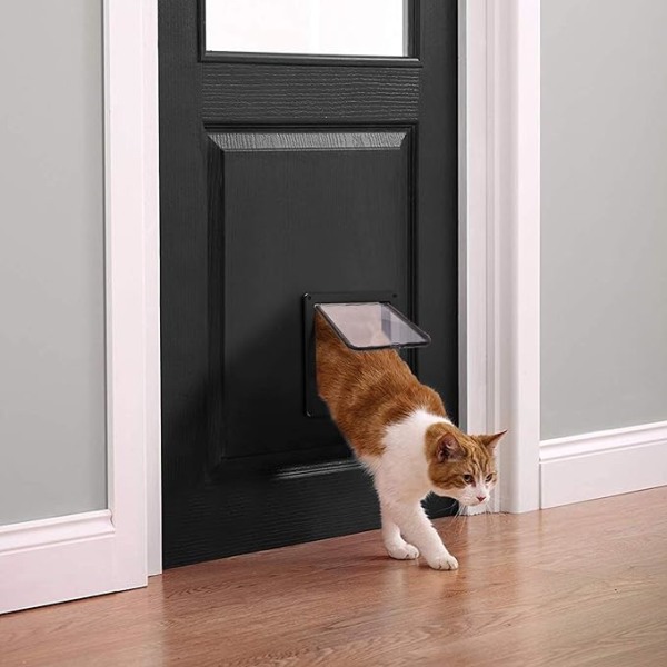 #(XL Sort) Kattelem med 4-vejs magnetisk dyredør til katte og små hunde Kattelem med tunnel#