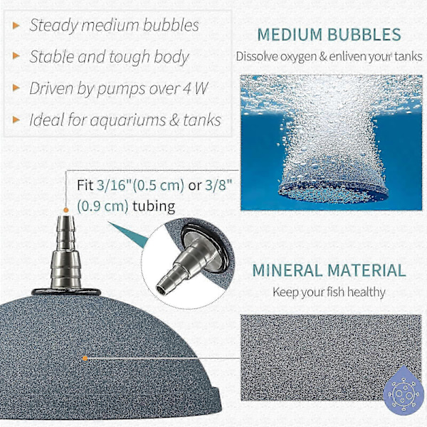 Akvarium 10cm Pain Luftstein Boblediffuser Utløserverktøy for Luftpumper Fisketanker Bøtter Dammer og Tanker DWC - 2 Pakning