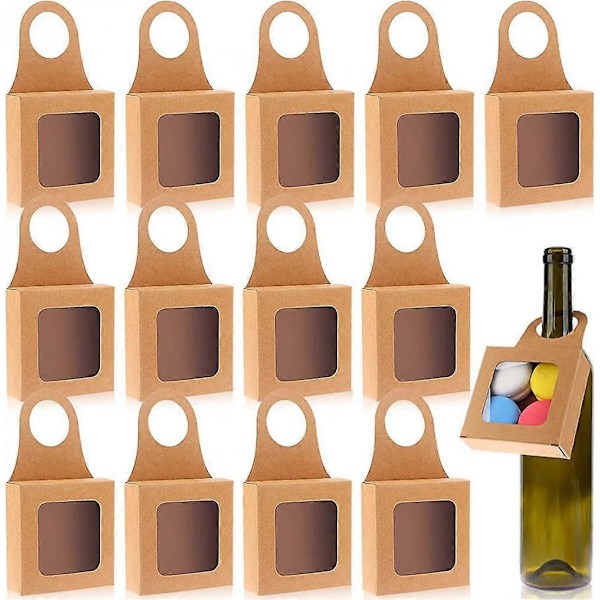 12 st Kraftpapper Vinflaskor med Fönster för Gåvor, Hängande Vikbara Tomma Presentförpackningar Charkboxar för Champagne Vinflaskor