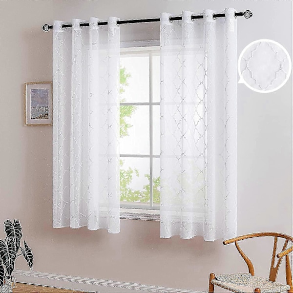2 paneler ensfarget Marokko transparente vindusgardiner glatte elegante vindusvoilepaneler/behandling for soverom stue 140x175cm (B X H) hvit