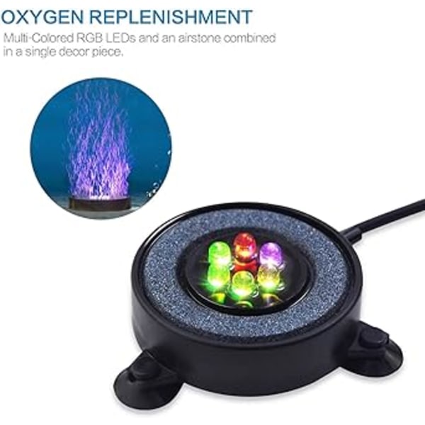 LED Akvarium Fiske Tank Luftsten Lys, Flerfarget Luftboble