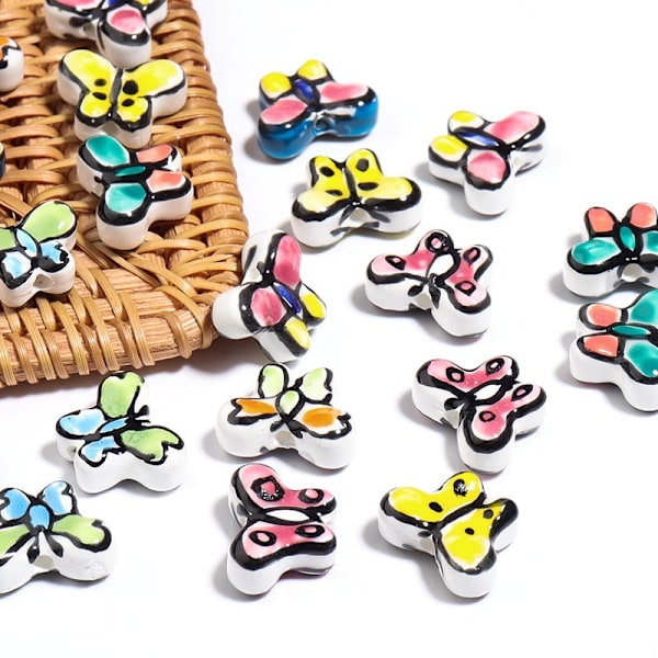 20 stk. Butterfly Porcelæn Perler, Håndlavede Farverige Butterfly Ch