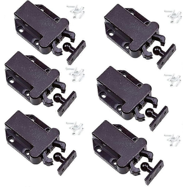 Tryckfrigöring Spärrhake, Tryck för att öppna Spärrlås med Automatisk Pop-up Funktion Skåplås, Trycklås för Skåp, Låda, 6-pack Brun