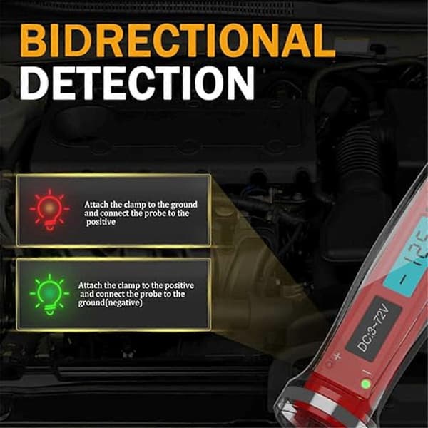3-72V DC Bil Testlys, LCD Digitalt Lystester med Voltmeter, Sikringsspenningstester Bil