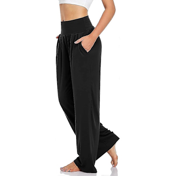 Dame Casual Løse Bredbenede Hygge Bukser Yoga Sweatpants Komfortable Højtaljede Sports Atletiske Lounge Bukser Med Lommer Kryp