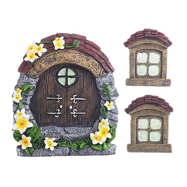 Farfi 1 Set Livlig Form Miniatyrälvdörr Realistisk Dekorativ Hartsälvskulpturdörr För Dockhus Gul