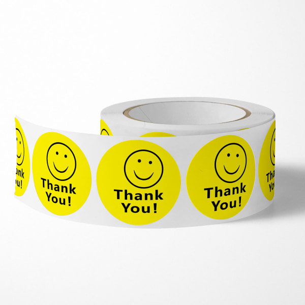 #500 stk. Forseglede Tema Stickers - Tak Emoji Smiley, Gaveetiket#