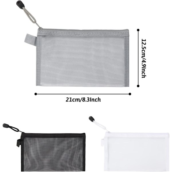 3 Pak Transparent Mesh Blyantsæt med Lynlås til Makeup og