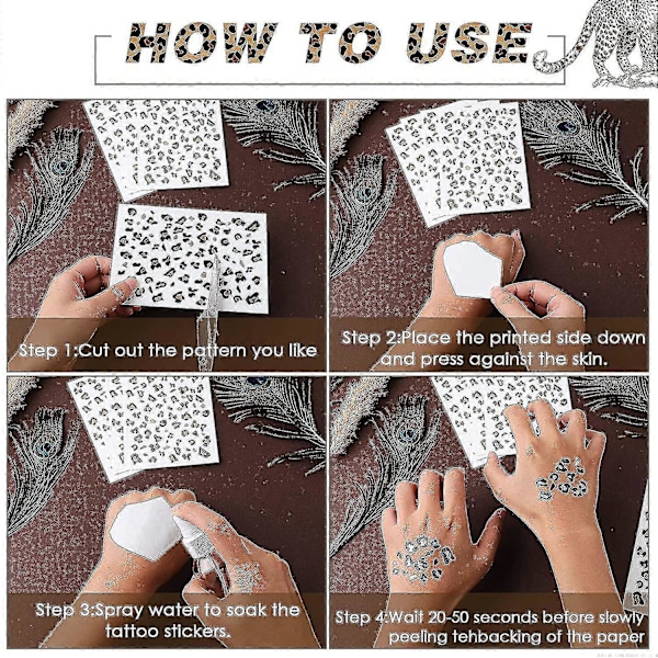 12 Ark Leopardmönster Tillfälliga Tatueringar Tillfälliga Whiskertatueringar Bruna Leopardstickers Gyllene Tillfälliga Tatueringar Cheetah