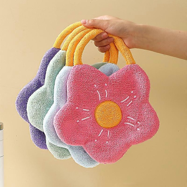 4-pak Søde Blomster Håndklæder med Hængeløkke - Farverigt Badeværelseshåndklæde, Absorberende Køkkenhåndklæde, Badeværelses Mikrofiber Håndklæde Bulk til Børn