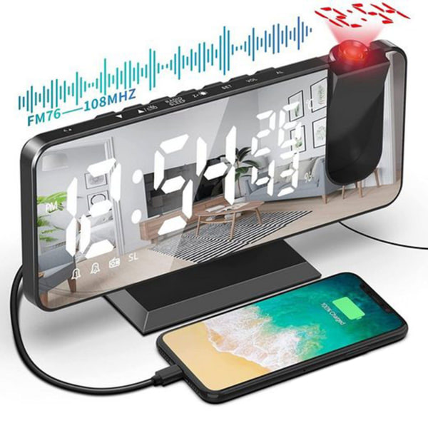 #Radioväckarklocka med projektion, automatisk dimmer, temperatur & luftfuktighet#