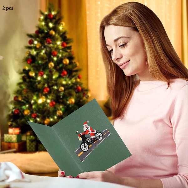 *2 gamle 3D tredimensjonale lokomotiv gratulasjonskort, jul c*