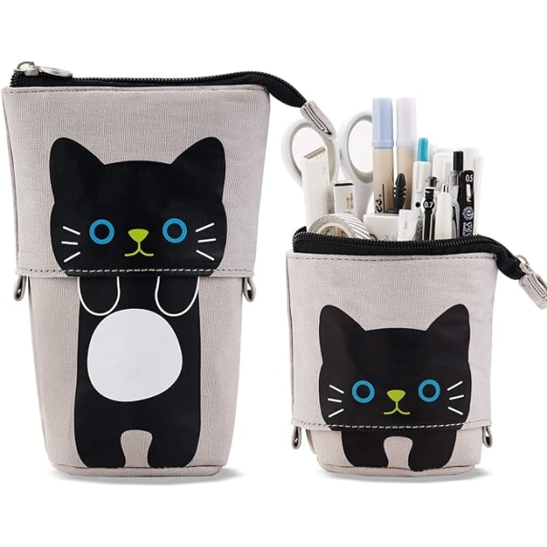 Grå slitstark canvas infällbart case med söt kattdesign