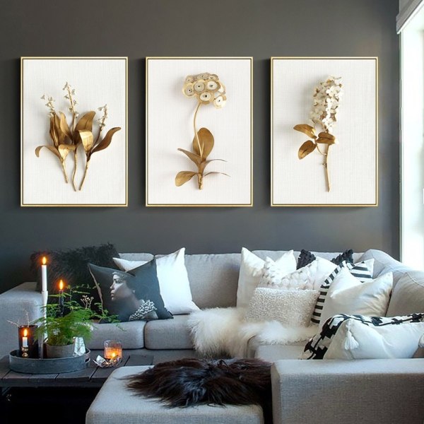 #Dekorativ målning i vardagsrummet - 30*40*3 - Gyllene blommiga löv,#