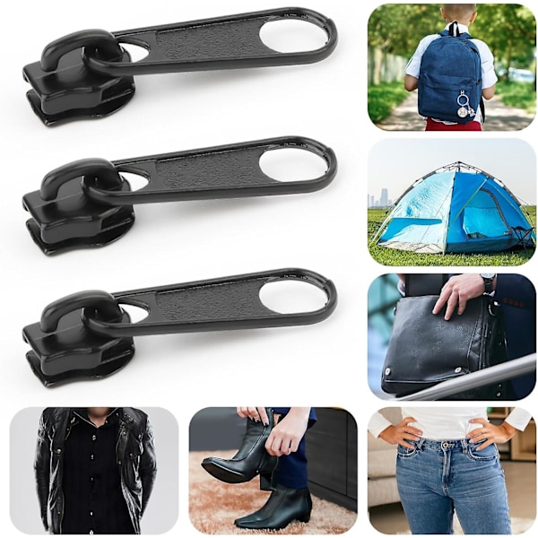 12 stk. Clip-on lynlås-sliders, Clip-on lynlås-sliders, Lynlås-sliders i flere størrelser, Øjeblikkelig erstatning til jakke, frakke, kuffert (sort)
