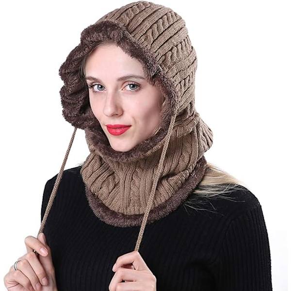 2 i 1 Varm Fleece Beanie - Kaffe Vinter Halsvarmer Ørevarmere Sykkel
