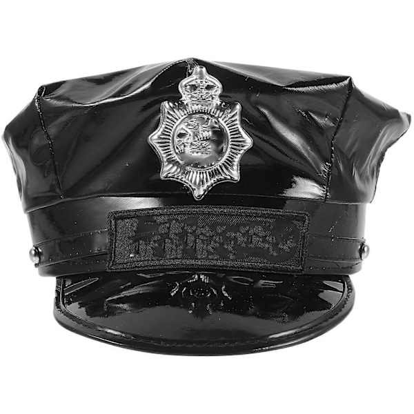Badge Åttkantig Läder Polis Hatt Svart Kapten Platt Scenföreställning Militärmössor (Svart)