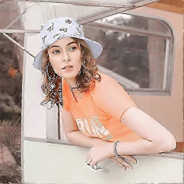 Vändbar Bucket Hat Dam Sommar Solhatt Anti-UV Skydd för Resor Strandvit