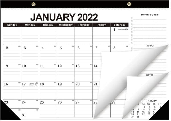 *2022 Kalender Engelsk Version Klassisk Sort Vægkalender 18 Mont*