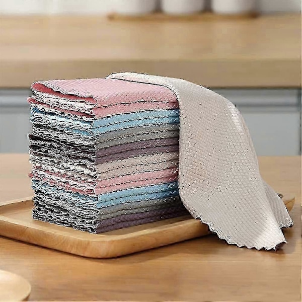 Mikrokuituiset siivousliinat 10 kalanruotokuviolla, 25x25 cm, ympäristöystävällinen uudelleenkäytettävä pyyhe keittiön lasille auton ikkunoille (satunnainen väri)