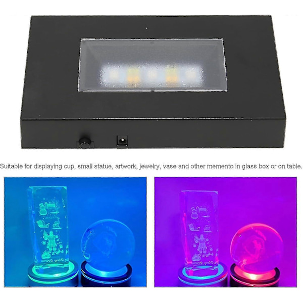LED Ljusbas, Rektangulär USB Flerfärgad Ljusdisplay Basstativ för Kristallstatyer, Smycken (Svart) --WHBYV