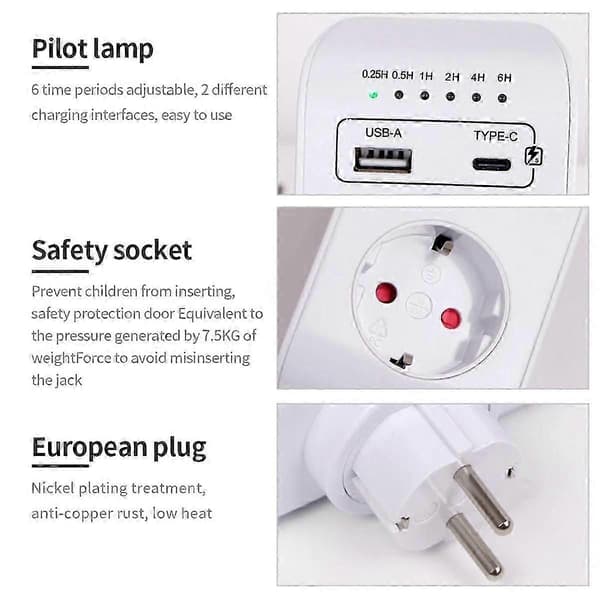 USB Type-C Timer Bryter Digital Nedtelling Lading Timing Socket Kjøkkenapparat Elektronisk Tid