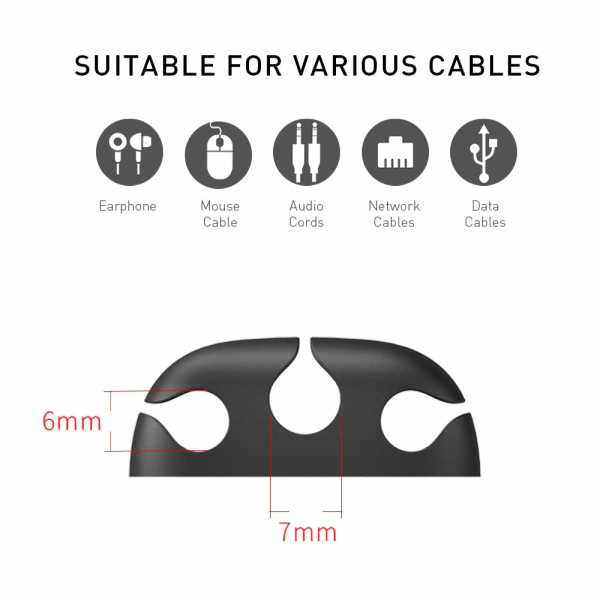 6-paks ledning Organizer Kabelholder Skrivebordskabel Ryddige klips Sterk