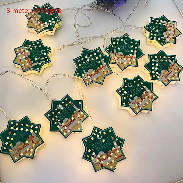 Eid Mubarak LED Ljusslinga Färgstark Stjärna Måne Muslimsk Ramadan Lampdekoration