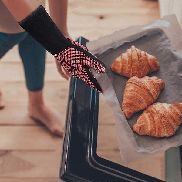 Grilli Käsineet Uunikintaat Lämmönkestävät Käsineet Jopa 1472 F / 800 C Uunikintaat Pizza Uuni Ja Ulkotakan Tarvikkeet (piste Liekki, Musta)