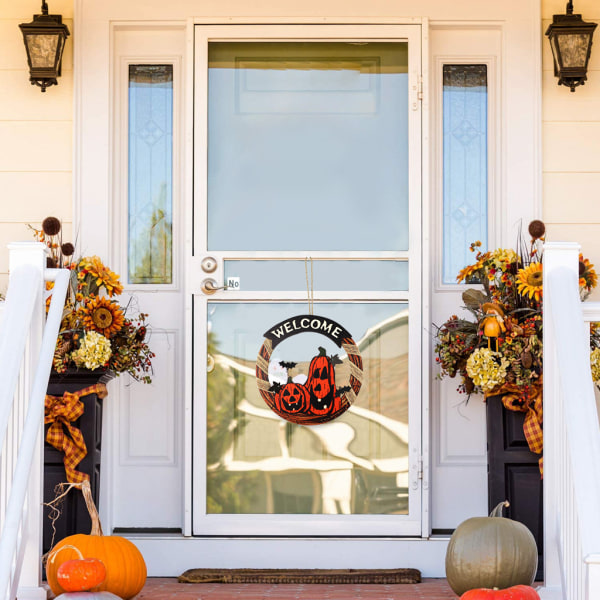 #Halloween Dørhengende i Tre - Sort Katt Gjerde, Halloween Dekor#