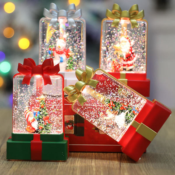 Julbelysning Klar Presentförpackning Form 3d Jultomte Snögubbe Träd Glitter Paljetter Romantisk Varm Belysning Skrivbordslampa Festtillbehör Present KaesiD
