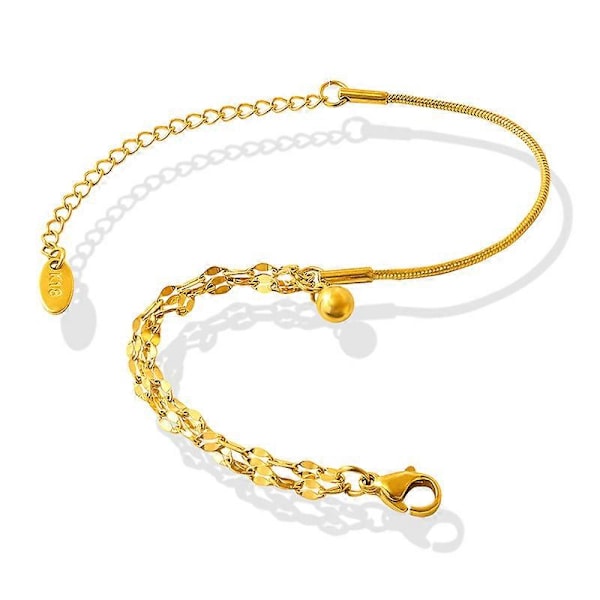 Litet stålbollshänge armband i titanstål, mångsidigt campusstil dubbelläppsarmband, guld