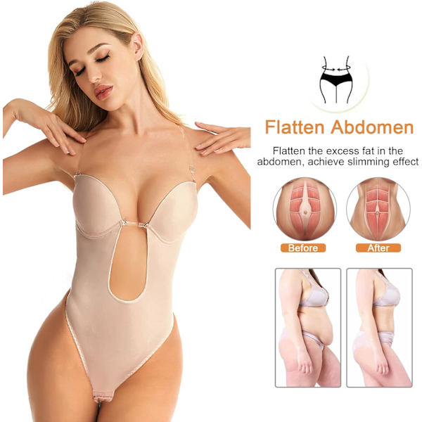Kvinnors Plunge Rygglös Kroppsshapande BH, Osynlig Rygglös Bröllopsbodysuit, Sömlös Rygglös Push Up BH, Underkläder med Transparent Rem för Bröllopsfestklänning
