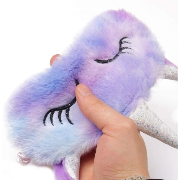 Plush Sovmasker, Söta 3D Fluffiga Enhörning Ögonmask, Barn Sovma