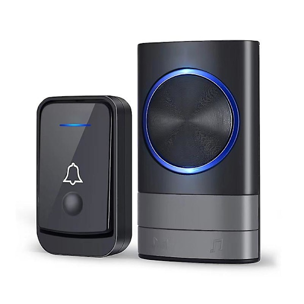Trådløs Dørklokke, IP44 Vandtæt Udendørs Klokke 200 Meter, 52 Melodier og 4 Lydstyrkeniveauer, Klokkesæt med Plug-in Modtagere, Blåt LED-lys, til H