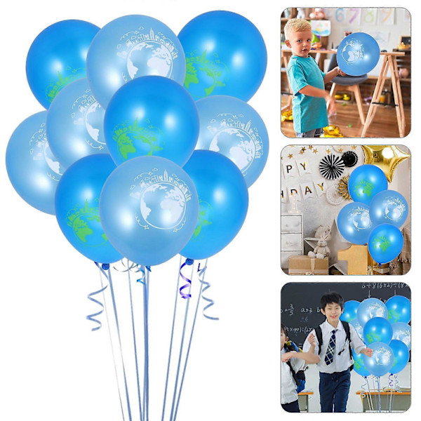 20 stk 12 tommer Ballonger Ornamenter Sett Verdenskart Trykk Latex Ballonger Festutstyr Klasseromsdekorasjoner (Lyseblå og Mørkeblå Trykk)