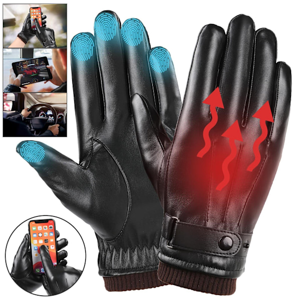 /#/Læderhandsker Mænd Touchscreen Tekstning Vinter Varme Sort/#/